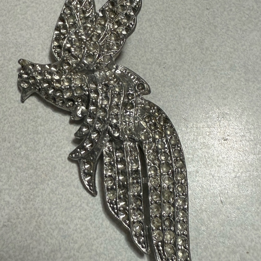 Vintage pot metal bird Brooch Pin with Pave'  1920-30
